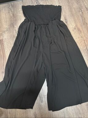 torrid Black Strapless Wide-Leg Romper